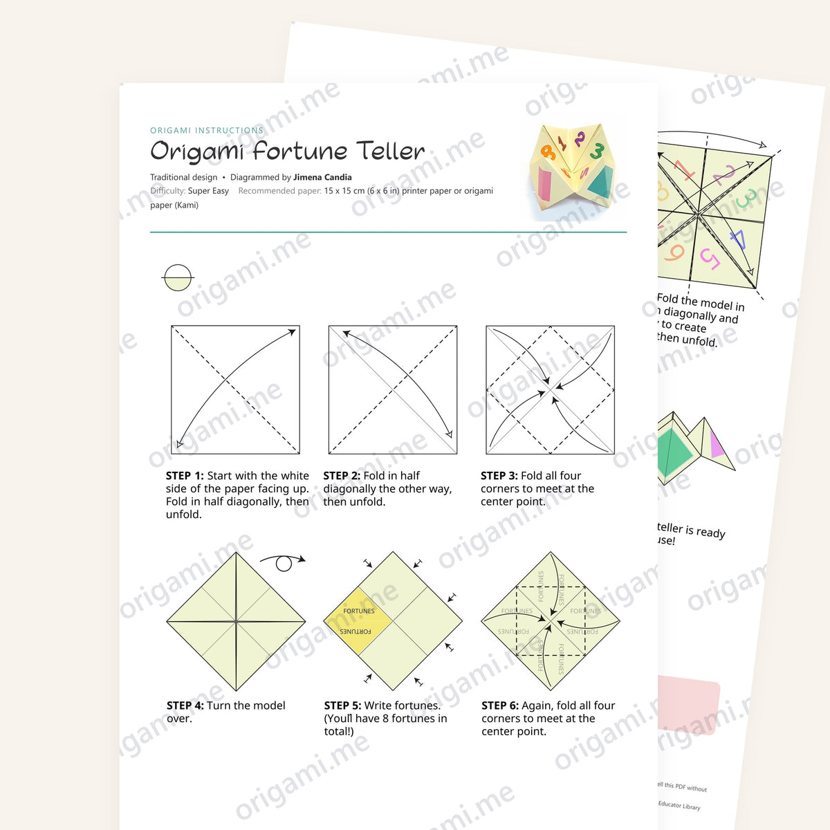 Origami Paper Fortune Teller Printable Instructions, a printable PDF of step-by-step origami folding diagrams