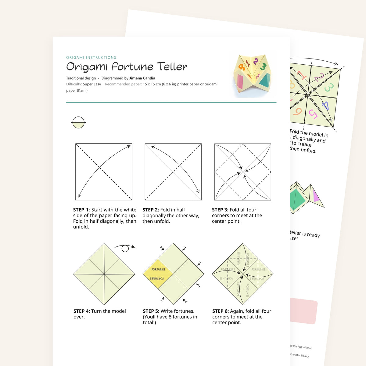 Origami Paper Fortune Teller Printable Instructions, a printable PDF of step-by-step origami folding diagrams