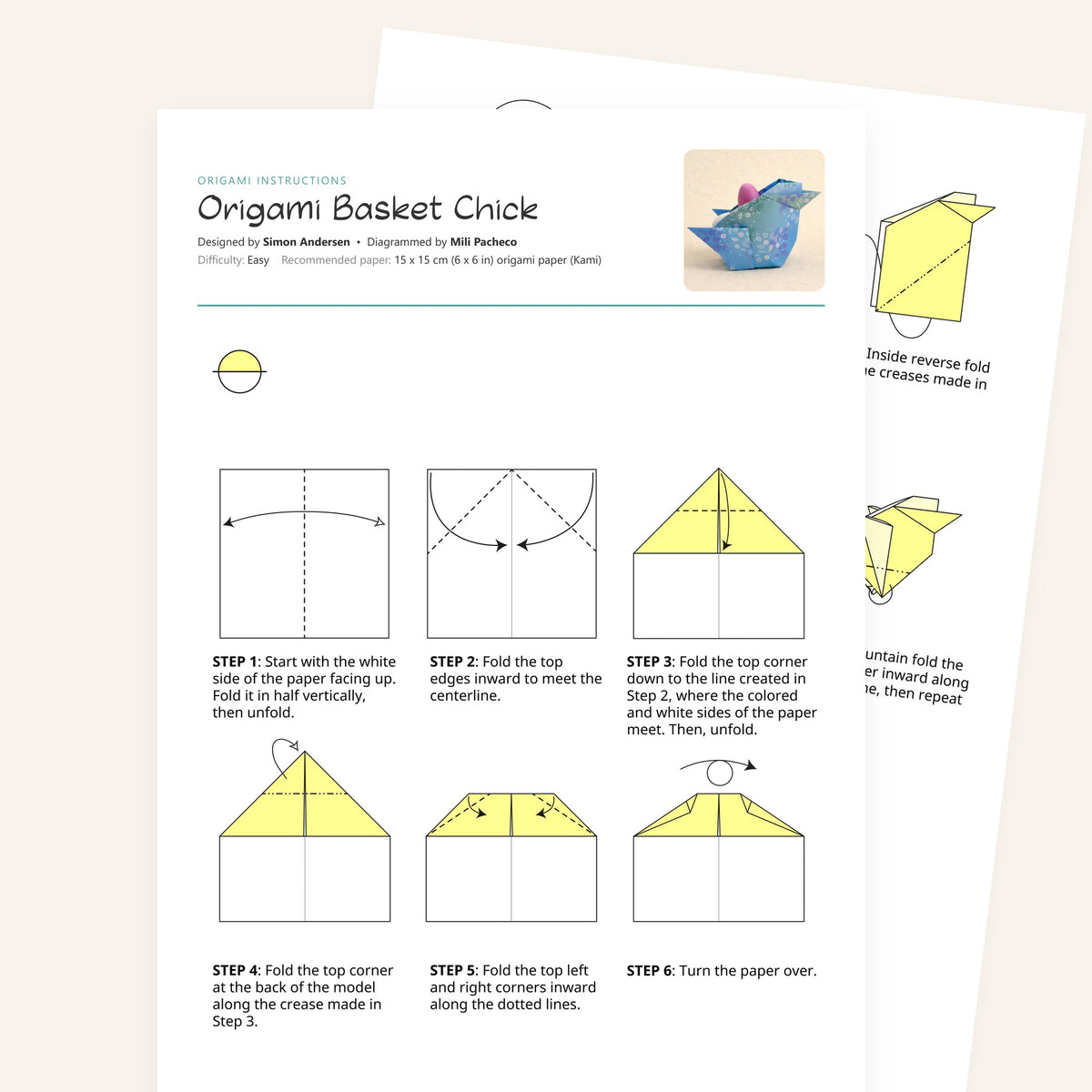 Origami Basket Chick Printable Instructions, a printable PDF of step-by-step origami folding diagrams